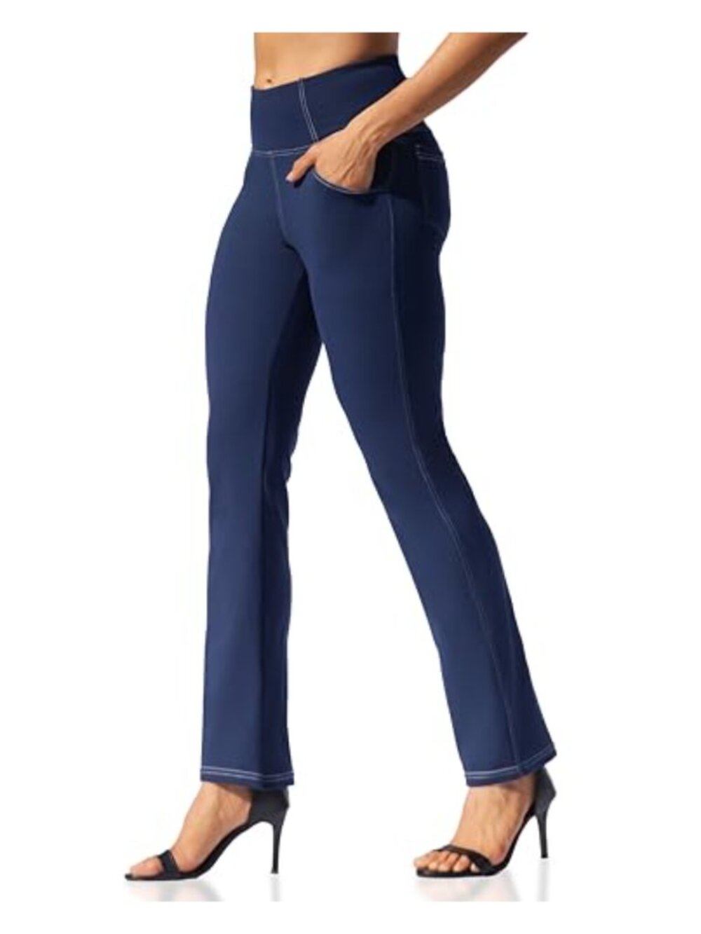 High Waisted Straight Leg Leggings with Pockets Tummy Control Yoga Pants 4-Way